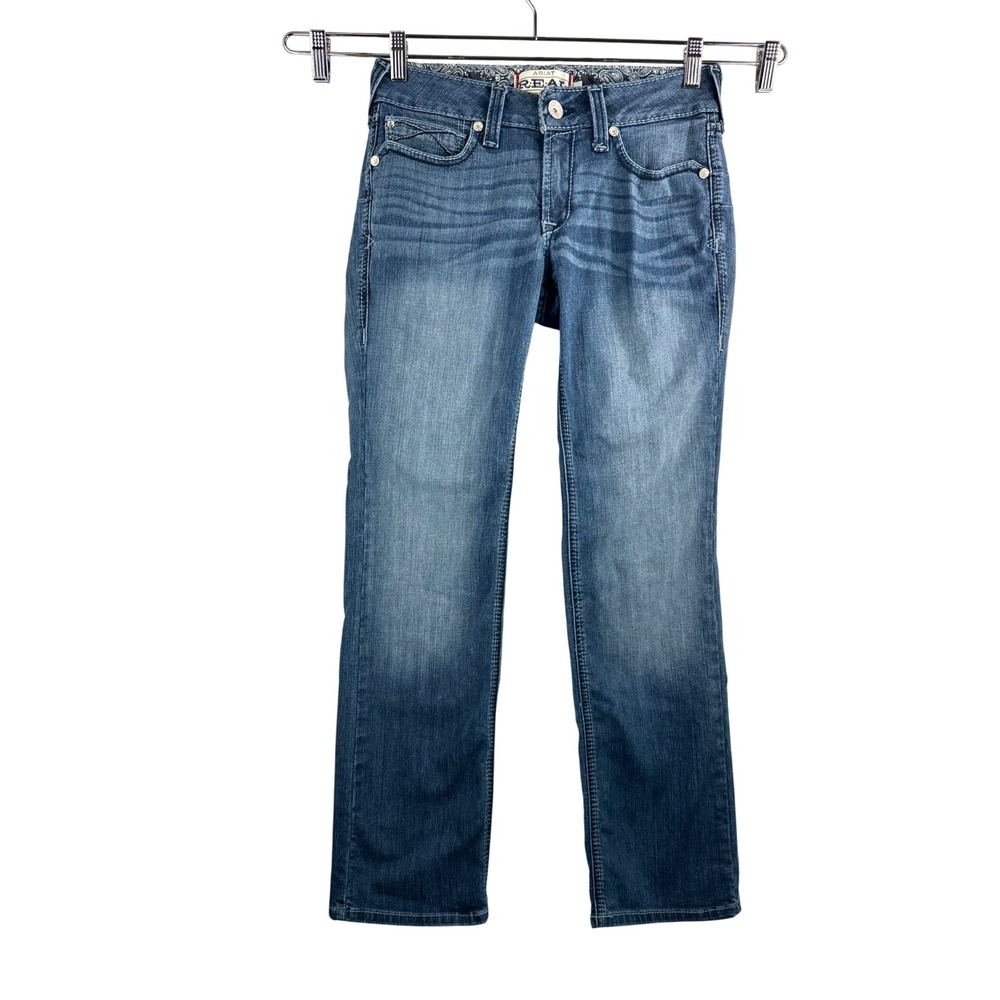 Ariat REAL Denim Jeans 28S Blue Straight Leg Western Mid Rise cowgirl